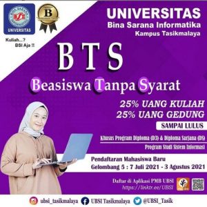 Kuliah BTS di Universitas BSI Kampus Tasikmalaya; Diploma-Sarjana 2021